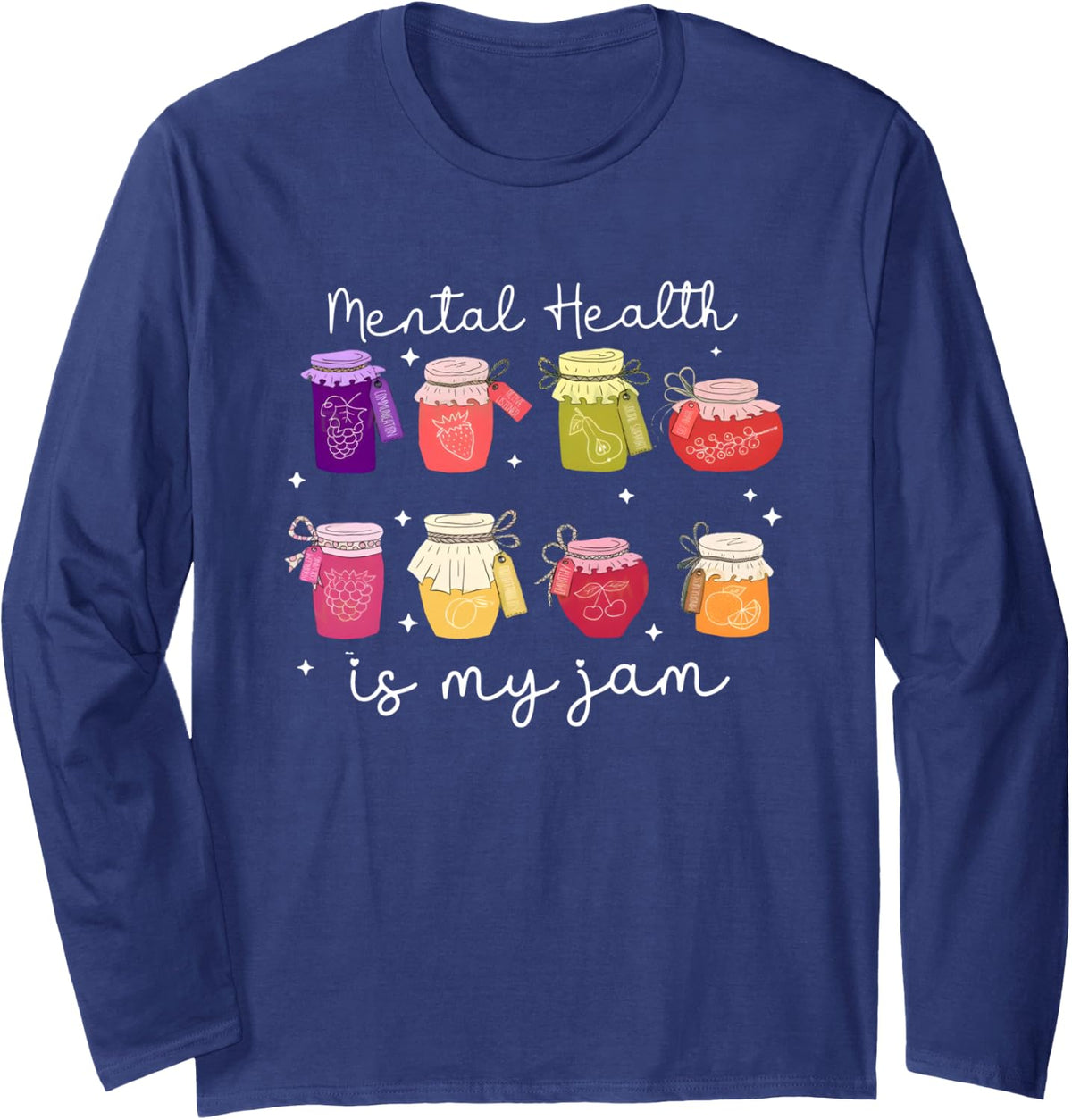 Retro Mental Health is My Jam School Psych Inspirational Long Sleeve T-Shirt - Adult Unisex Navy Blue