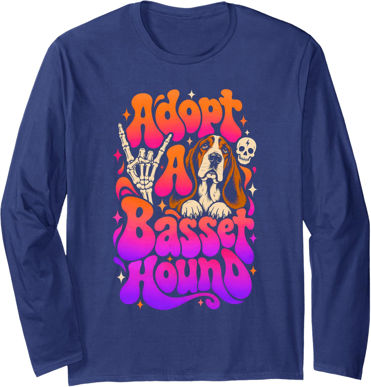 Adopt A Basset Hound Dog Lover Long Sleeve T-Shirt - Adult Unisex Navy Blue