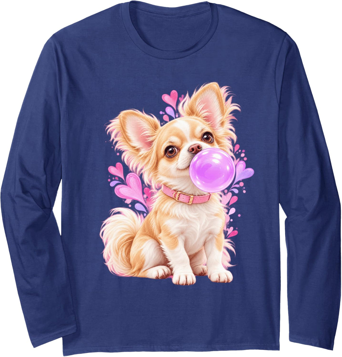 Chihuahua Long Sleeve T-Shirt - Adult Unisex Navy Blue