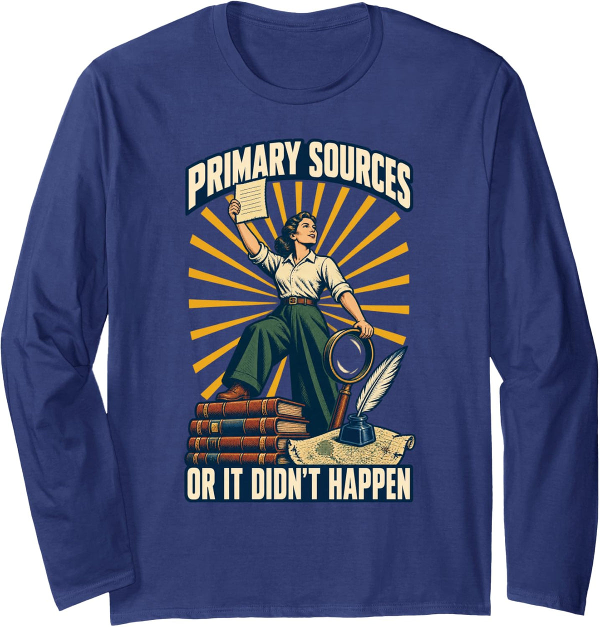 Primary Sources Historian Research Pride Long Sleeve T-Shirt - Adult Unisex Navy Blue