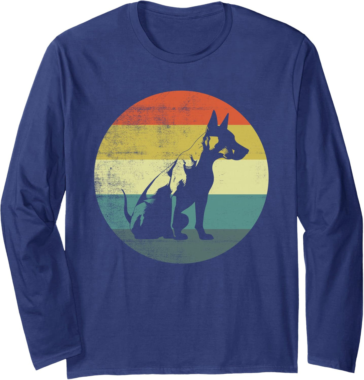 Retro Design Miniature Bull Terrier Dog Long Sleeve T-Shirt - Adult Unisex Navy Blue