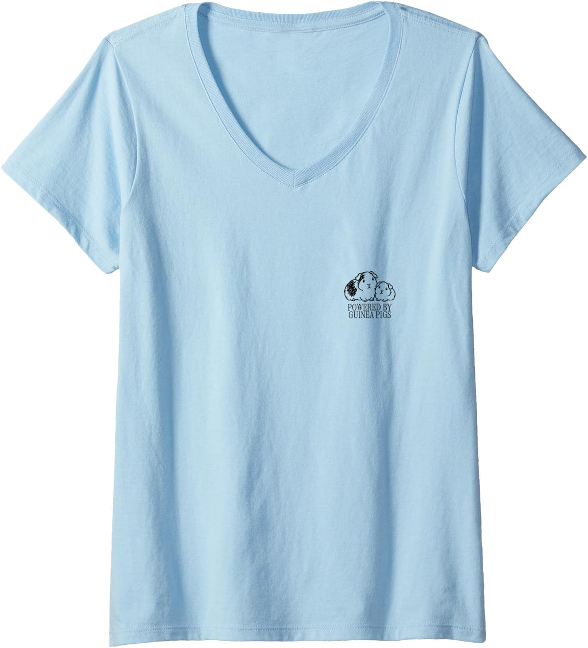 Women's Powered By Guinea Pigs Minimalist Cavy Pet Owner Humor V-Neck T-Shirt - Baby Blue