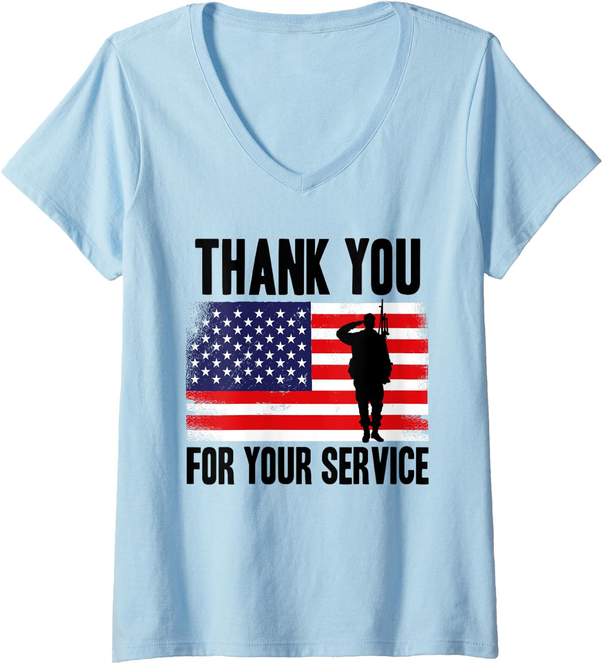 Womens Veterans Day Thank You for Your Service V-Neck T-Shirt - Baby Blue