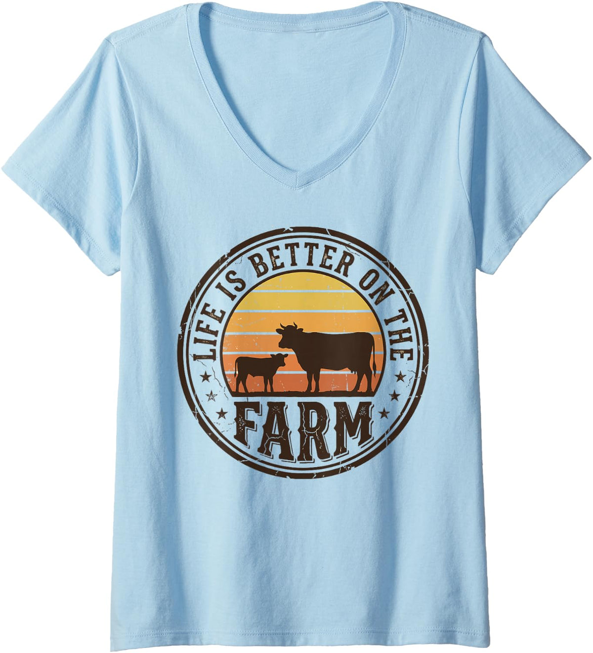 Women's Life is Better on the Farm Farmers Livestock Farming Cow Tee V-Neck T-Shirt - Baby Blue