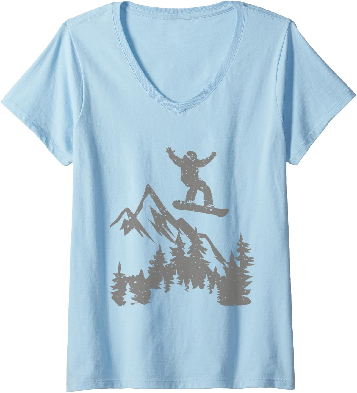 Women's Mountain Snowboarding - Winter Sport Snowboard Snowboarder V-Neck T-Shirt - Baby Blue