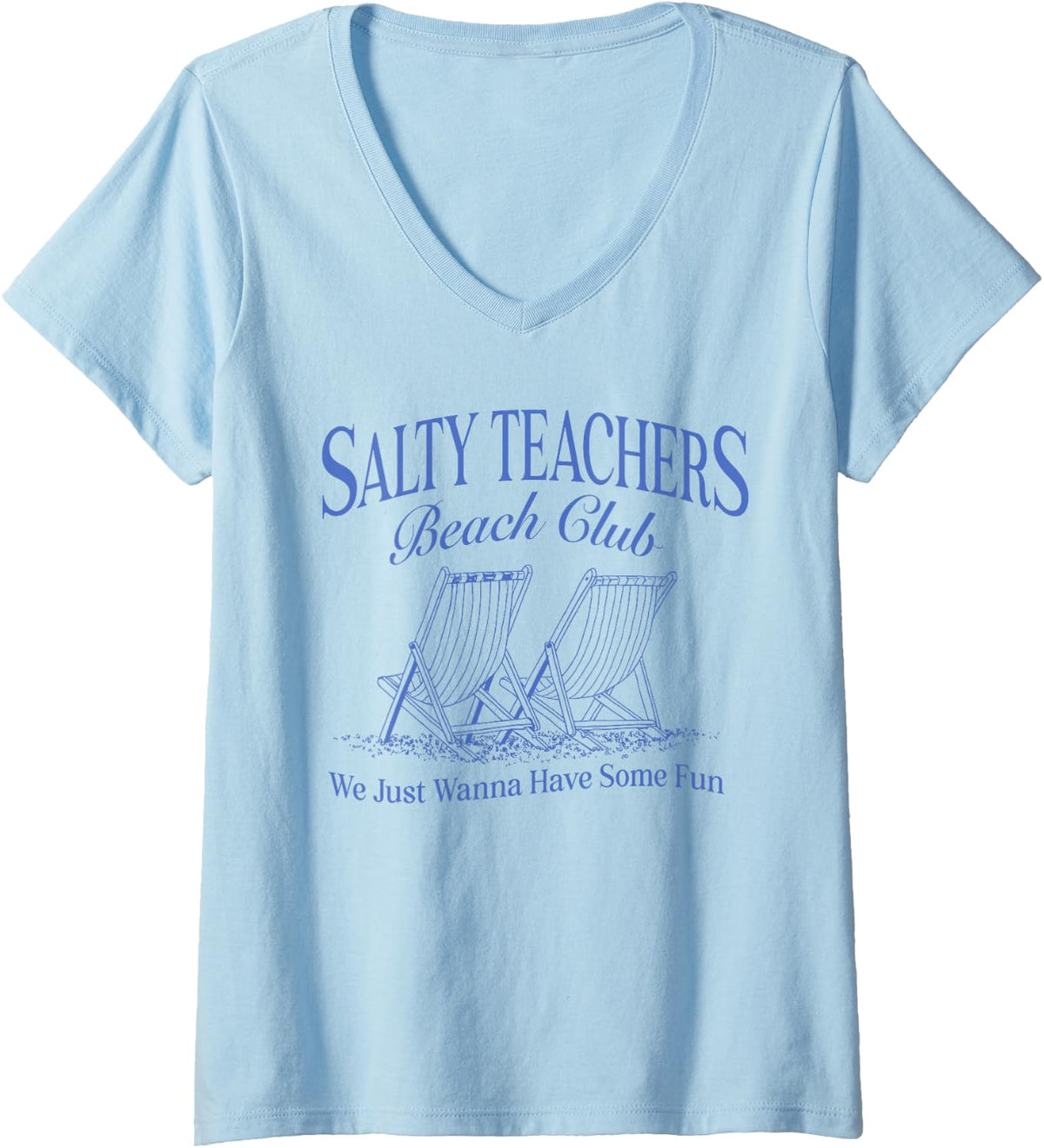 Women's Salty Teachers Beach Club, Last Day of School Teacher Summer V-Neck T-Shirt - Baby Blue