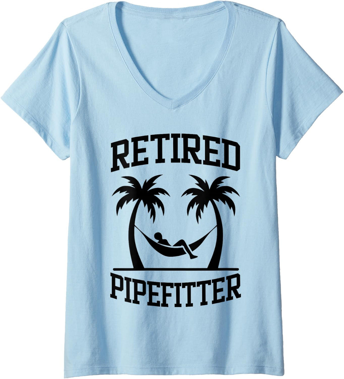 Women's Retired Pipefitter Tropical V-Neck T-Shirt - Baby Blue