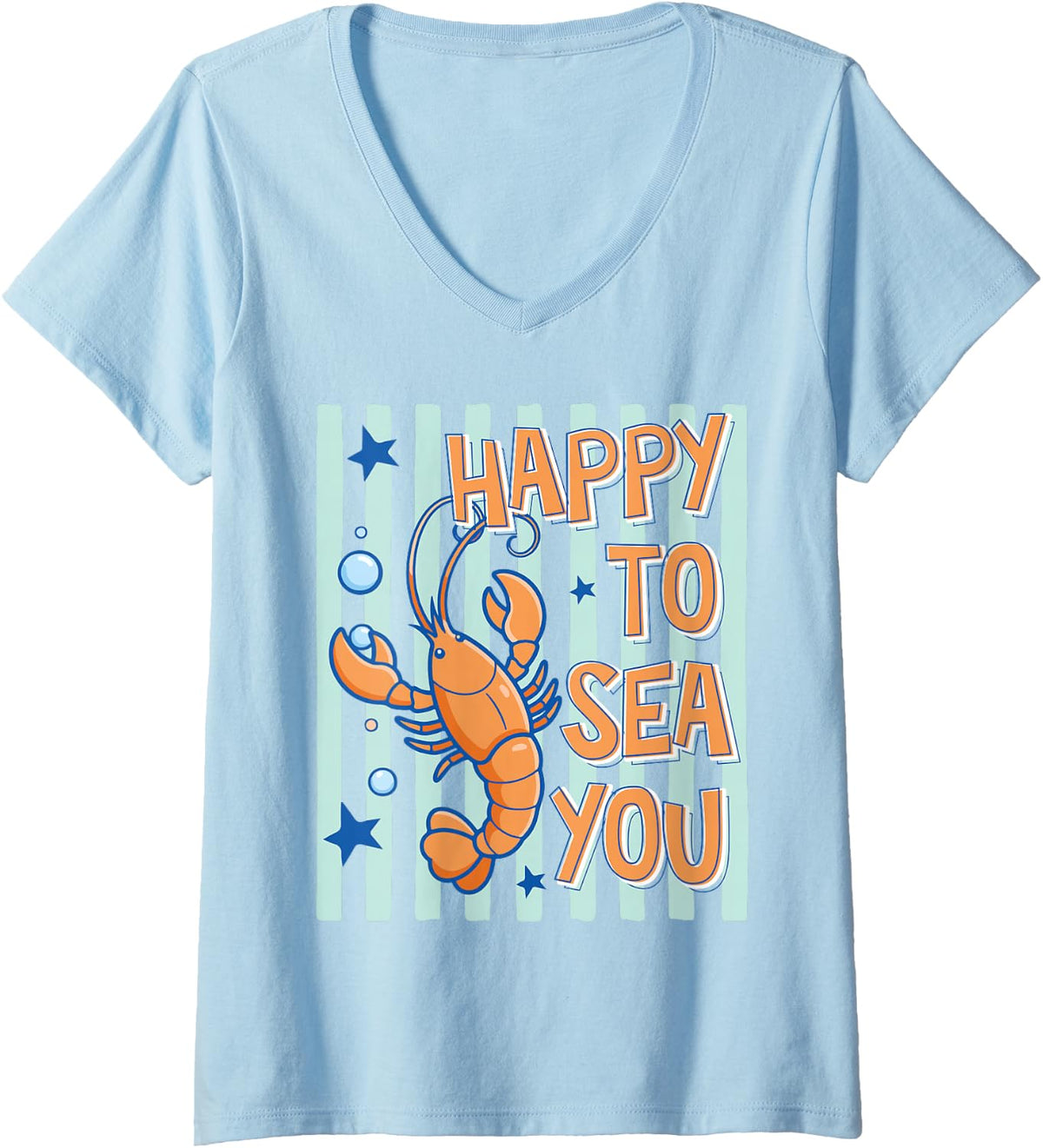 Women's Happy to Sea You Teacher Sea Animals Back to School V-Neck T-Shirt - Baby Blue