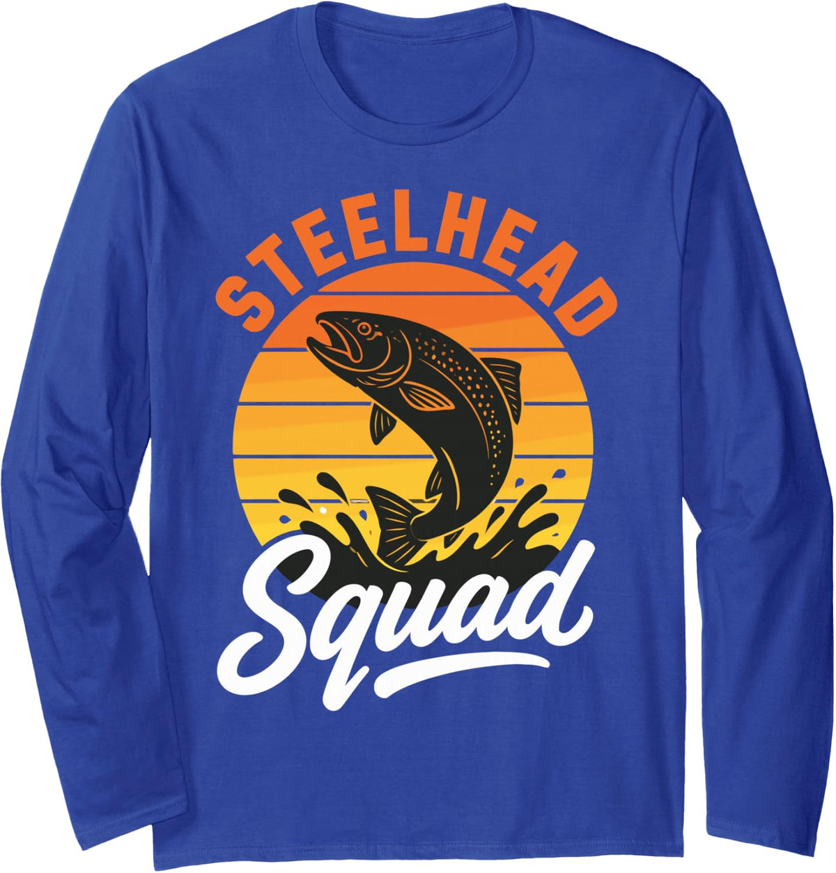 Steelhead Angler River Fishing Crew Long Sleeve T-Shirt - Adult Unisex Royal Blue