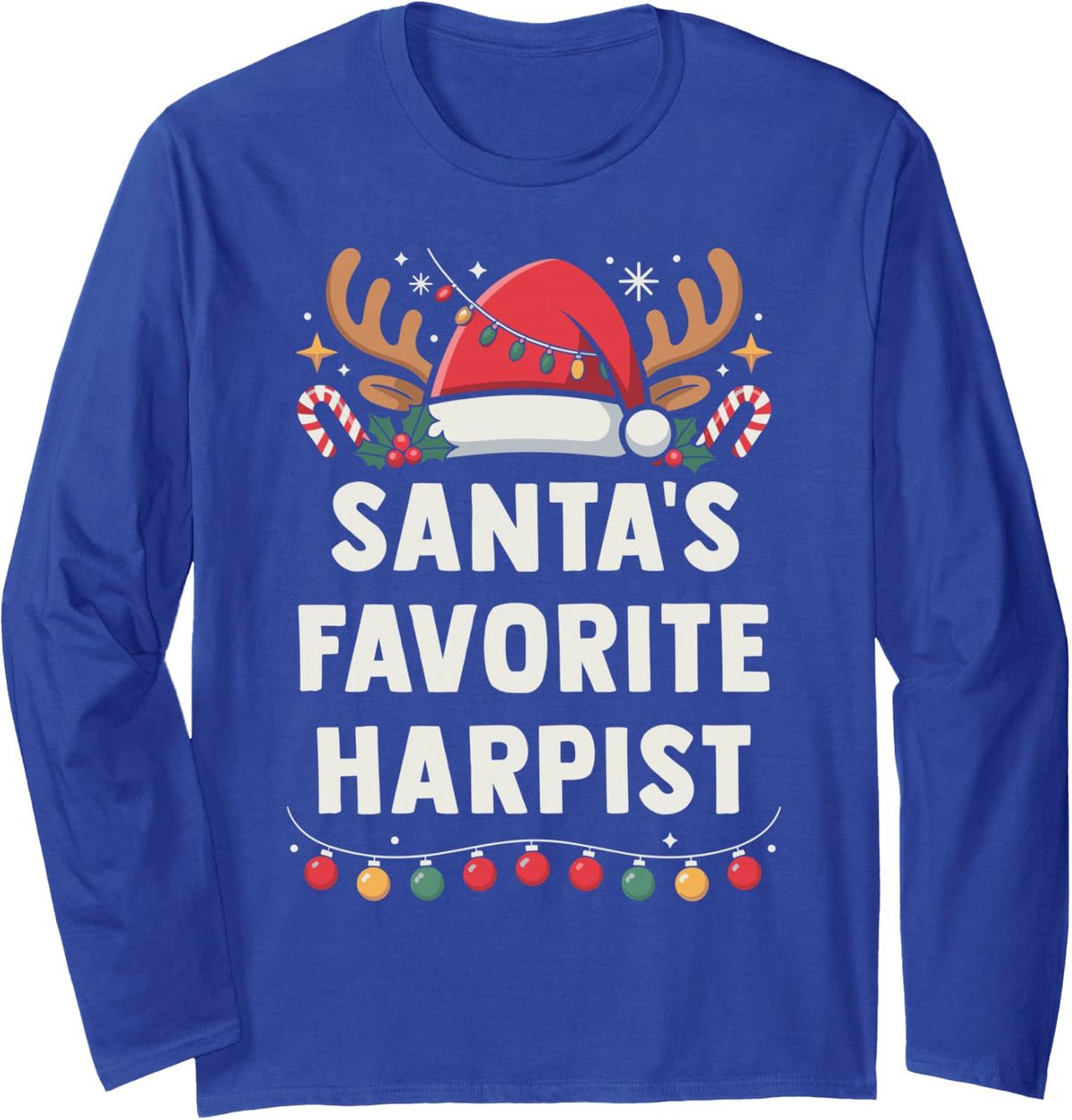 Christmas Concert Santa's Favorite Harpist Holiday Recital Long Sleeve T-Shirt - Adult Unisex Royal Blue