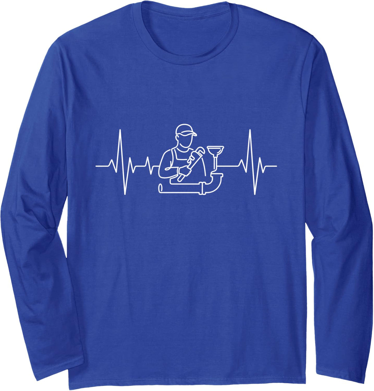 Plumber Heartbeat Pulse Pipe Wrench Plumbing Graphic Long Sleeve T-Shirt - Adult Unisex Royal Blue