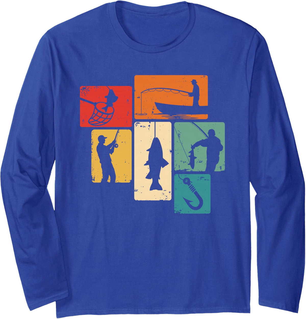Fisherman Retro Fishing Long Sleeve T-Shirt - Adult Unisex Royal Blue