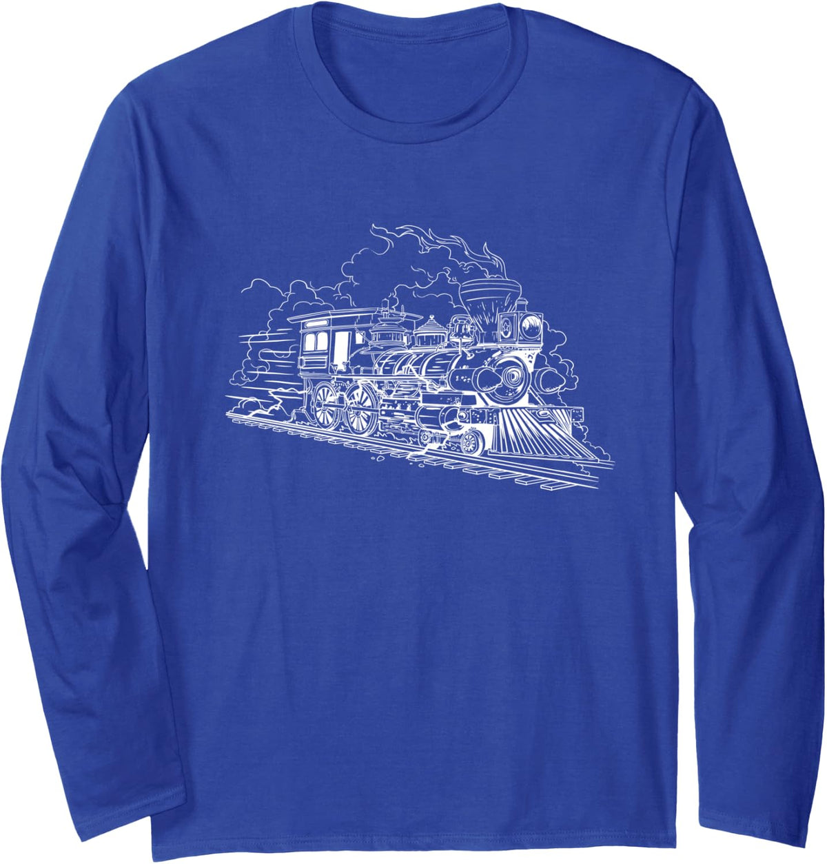 Railroad Steam Train Locomotive Modern Train Engineering Long Sleeve T-Shirt - Adult Unisex Royal Blue