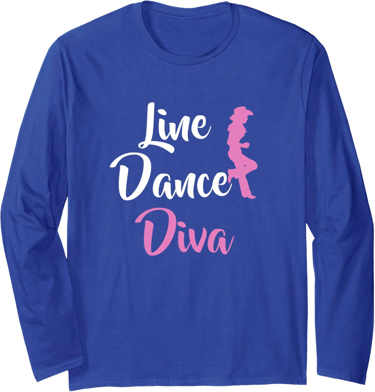 Western Country Line Dancing Diva Cowgirl Line Dance Long Sleeve T-Shirt - Adult Unisex Royal Blue