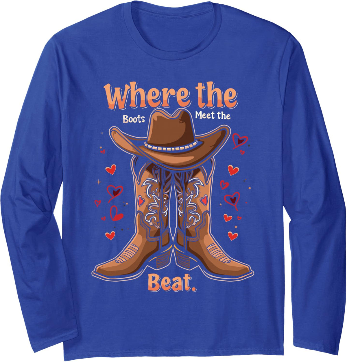 Where The Boots Meet The Beat Line Dancing Long Sleeve T-Shirt - Adult Unisex Royal Blue