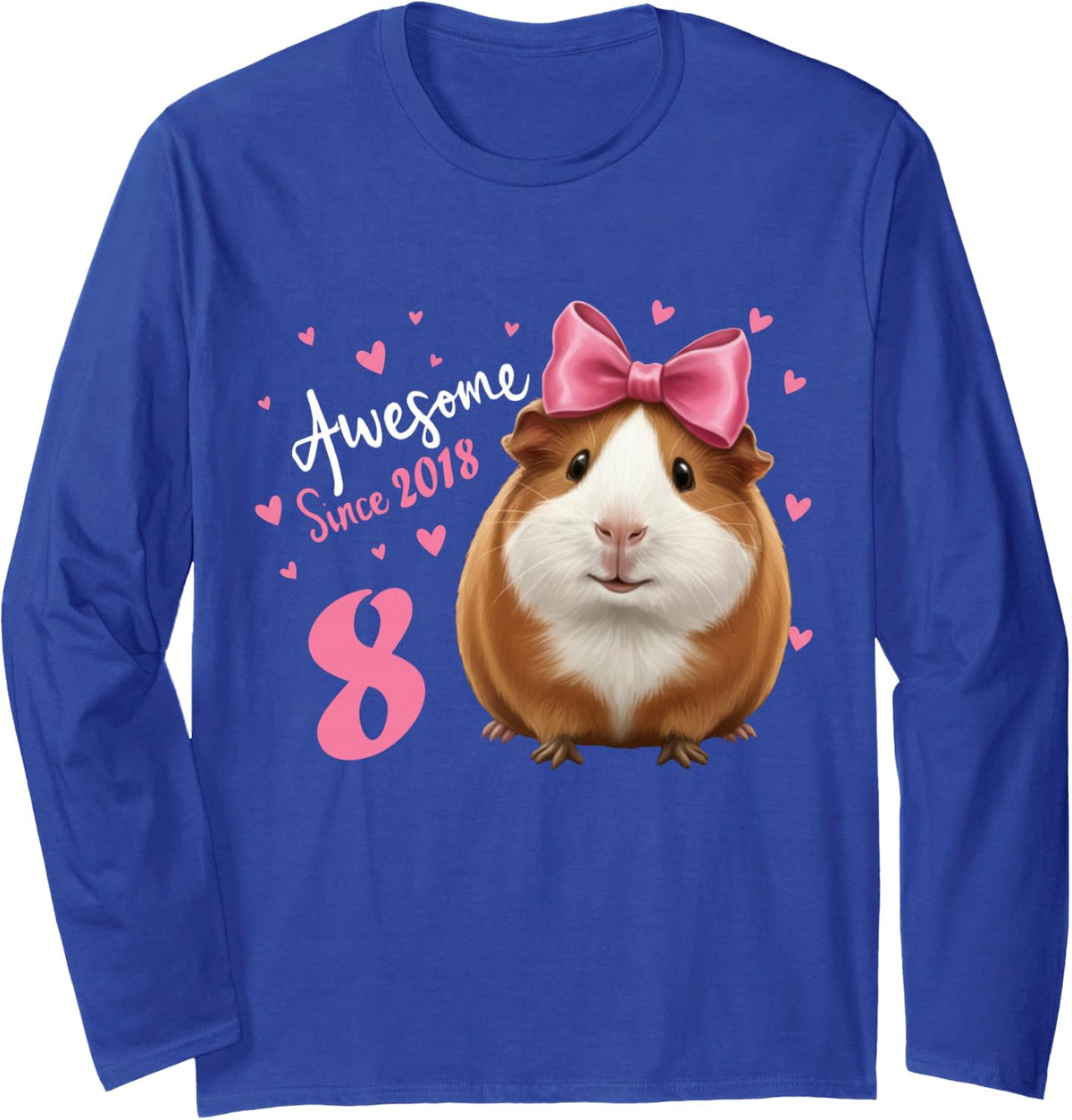 Kids 8 Years Old Guinea Pig Birthday for Girl 8th Guinea Pig Long Sleeve T-Shirt - Adult Unisex Royal Blue