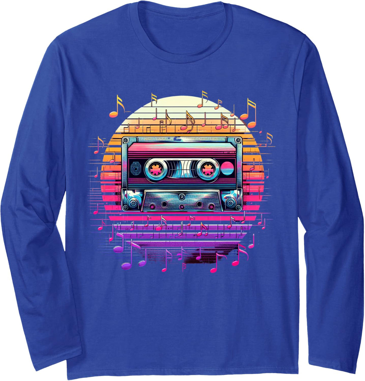 80s Tape Cassette Synthwave Vaporwave Long Sleeve T-Shirt - Adult Unisex Royal Blue