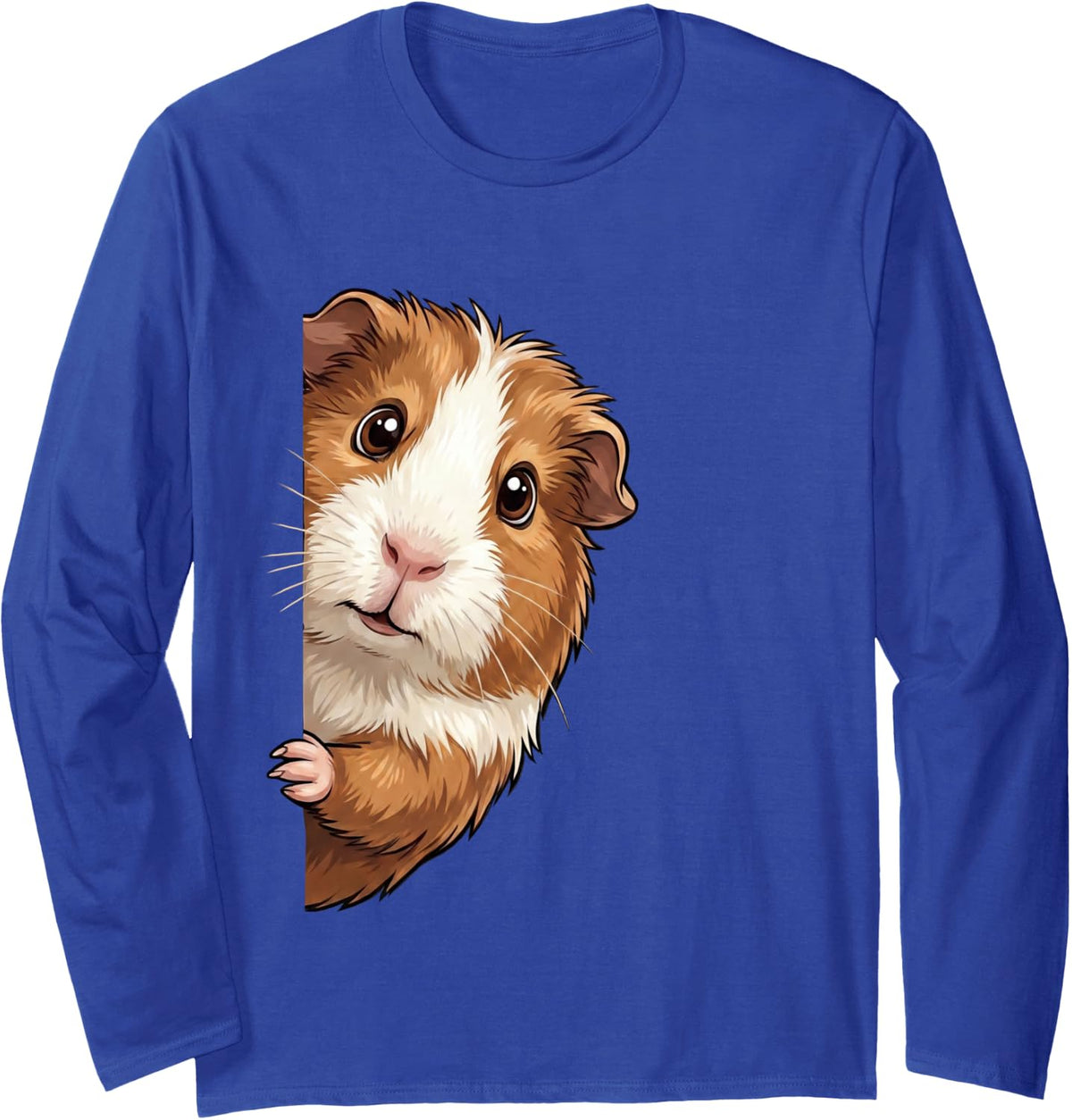 Funny Guinea Pig Peeking from Side Wildlife Animal Long Sleeve T-Shirt - Adult Unisex Royal Blue