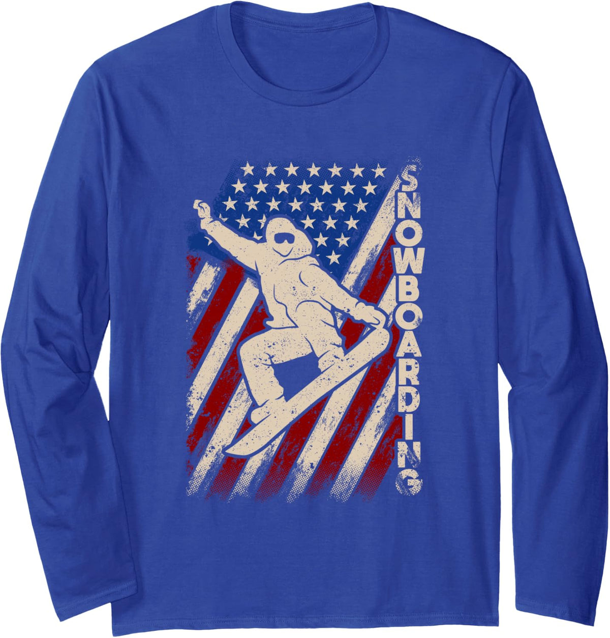 USA Sport Snowboarding American Flag Snowboarder Patriotic Long Sleeve T-Shirt - Adult Unisex Royal Blue