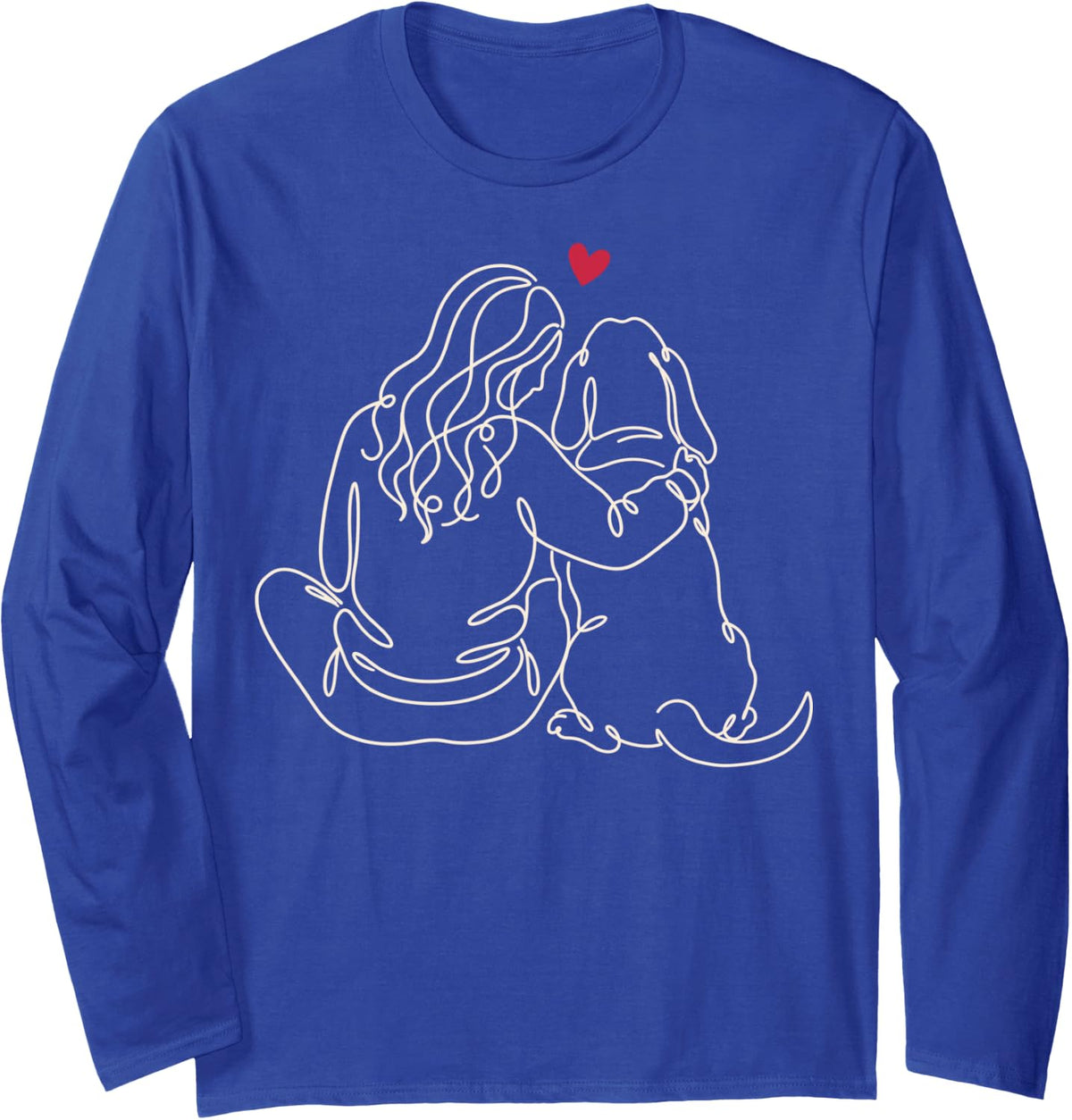Basset Hound Girl Heart Line Art Long Sleeve T-Shirt - Adult Unisex Royal Blue