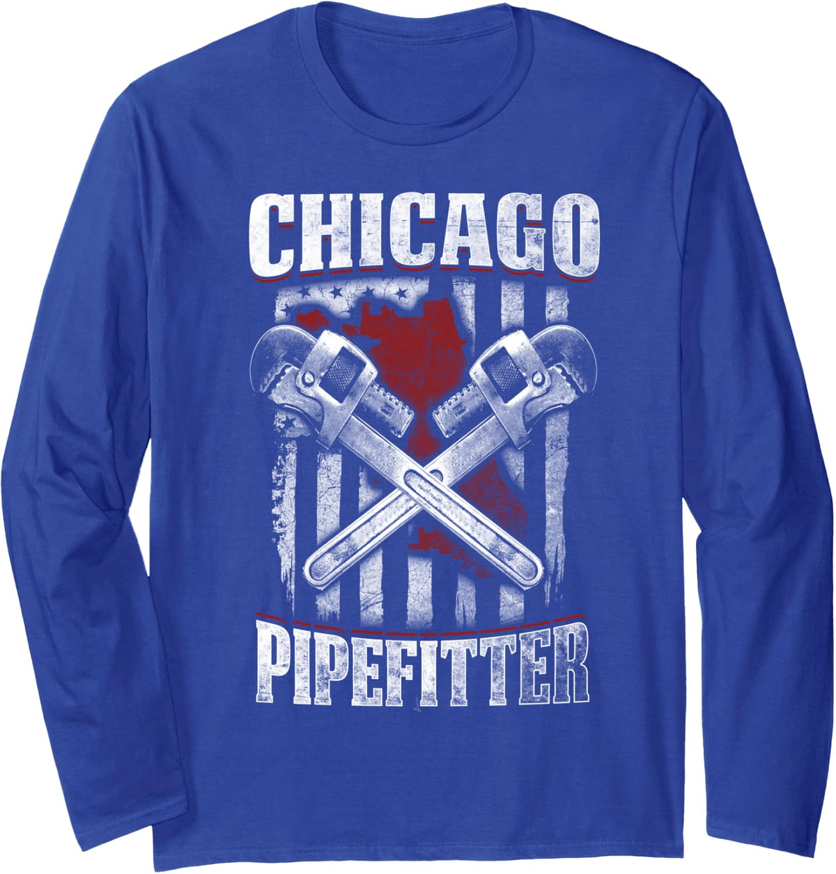 Chicago pipefitter long sleeve tee tshirt pipe wrench shirt - Adult Unisex Royal Blue