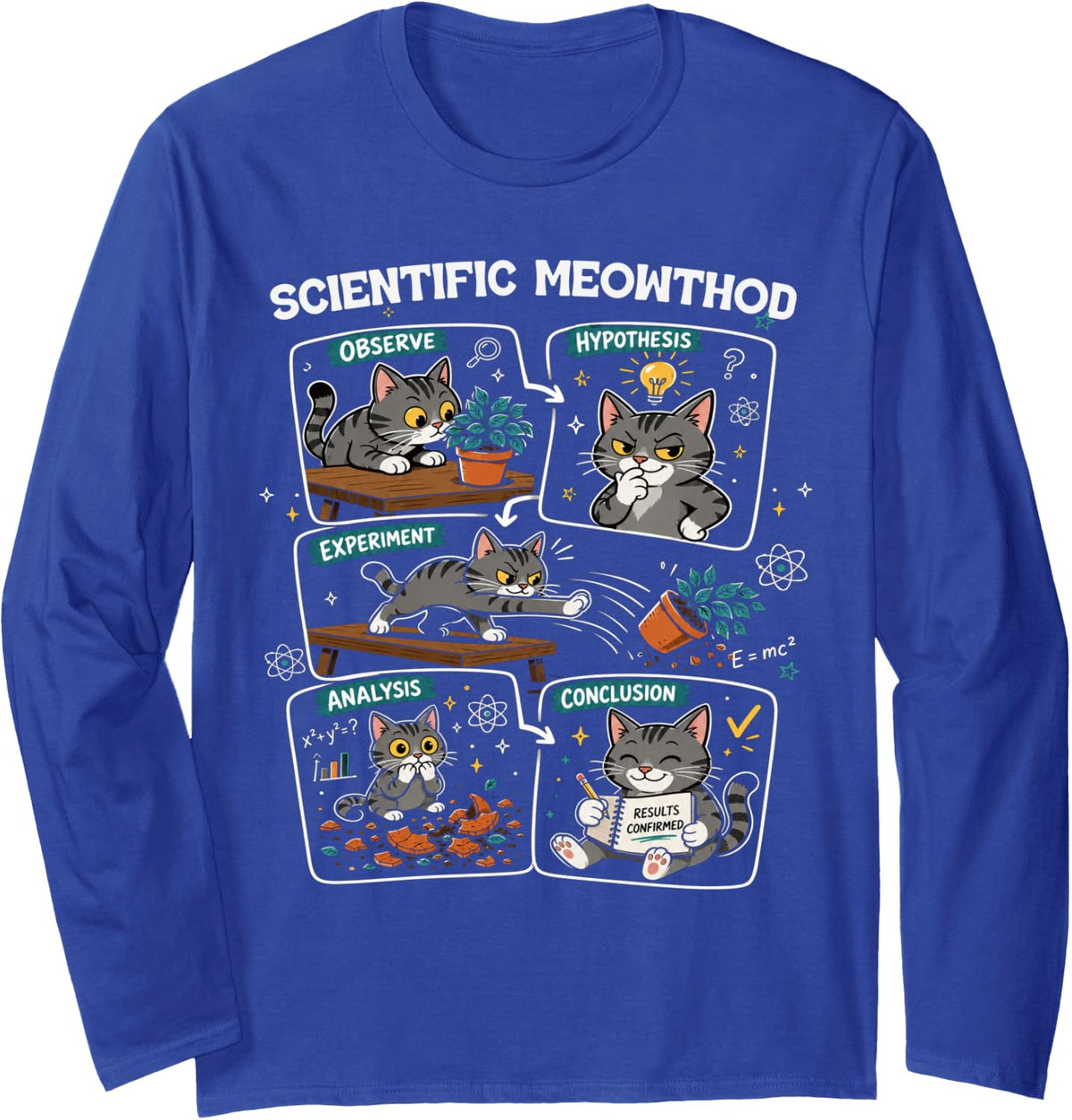 Scientific Method Meowthod Funny Cat Science Physics Teacher Long Sleeve T-Shirt - Adult Unisex Royal Blue