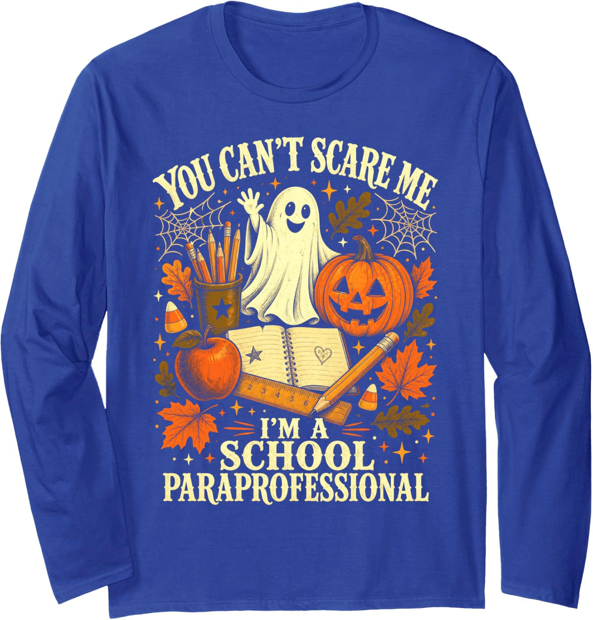 Back to School Paraprofessional Halloween Retro Ghost Long Sleeve T-Shirt - Adult Unisex Royal Blue