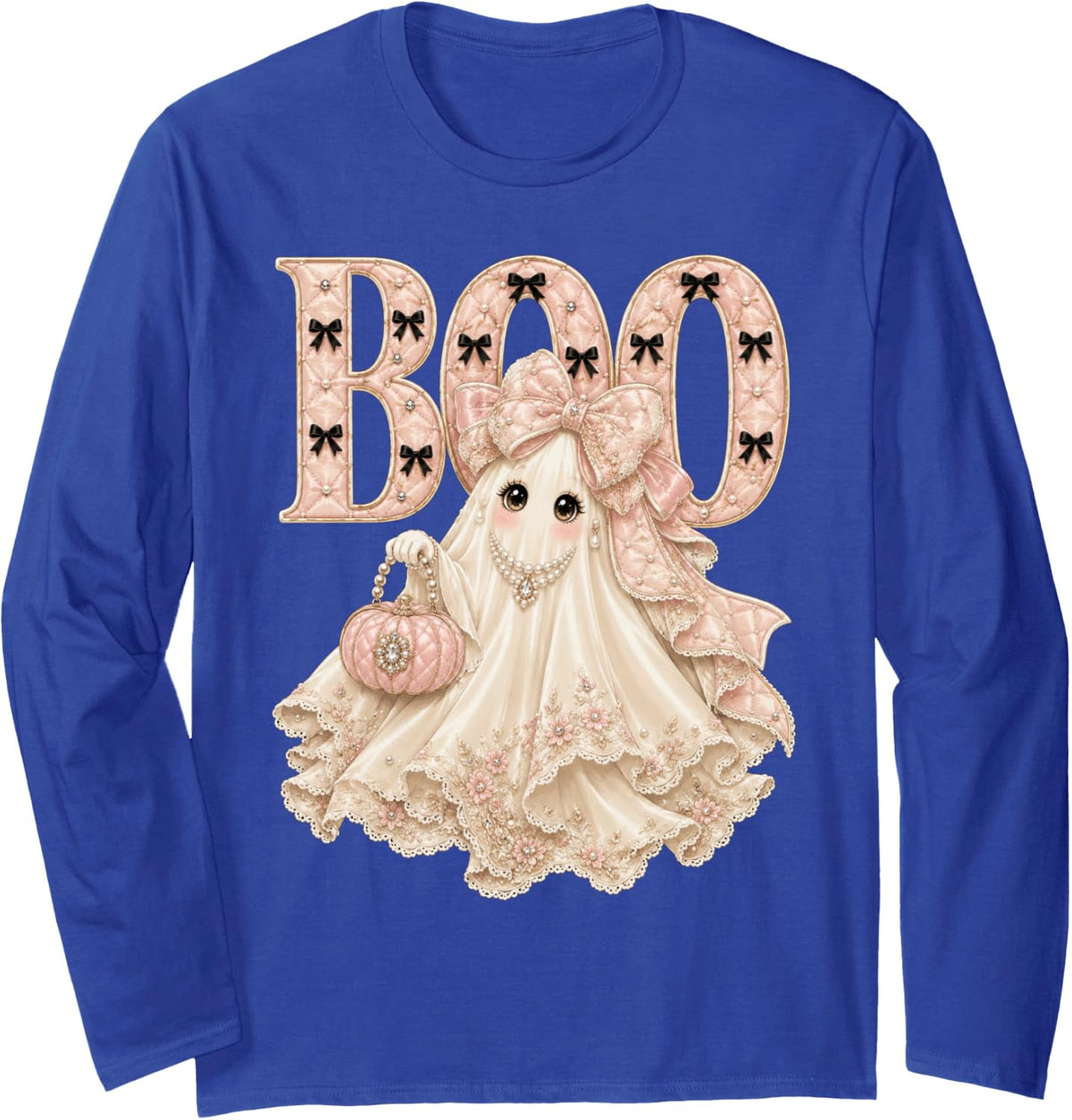 Gifts Idea Spooky Season Girls Coquette Boo Ghost Halloween Long Sleeve T-Shirt - Adult Unisex Royal Blue