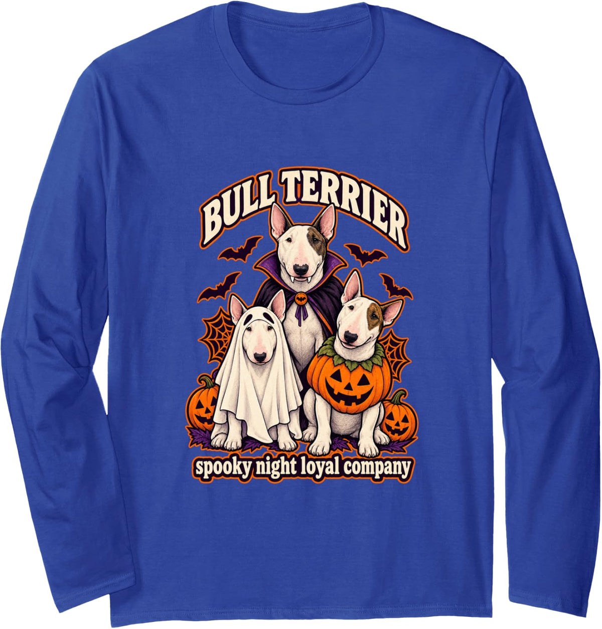 Bull Terrier - Spooky Night Loyal Company Halloween Long Sleeve T-Shirt - Adult Unisex Royal Blue