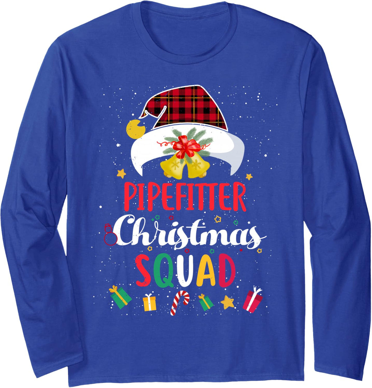 Pipefitter Christmas Squad Santa Hat Plumber Match Long Sleeve T-Shirt - Adult Unisex Royal Blue