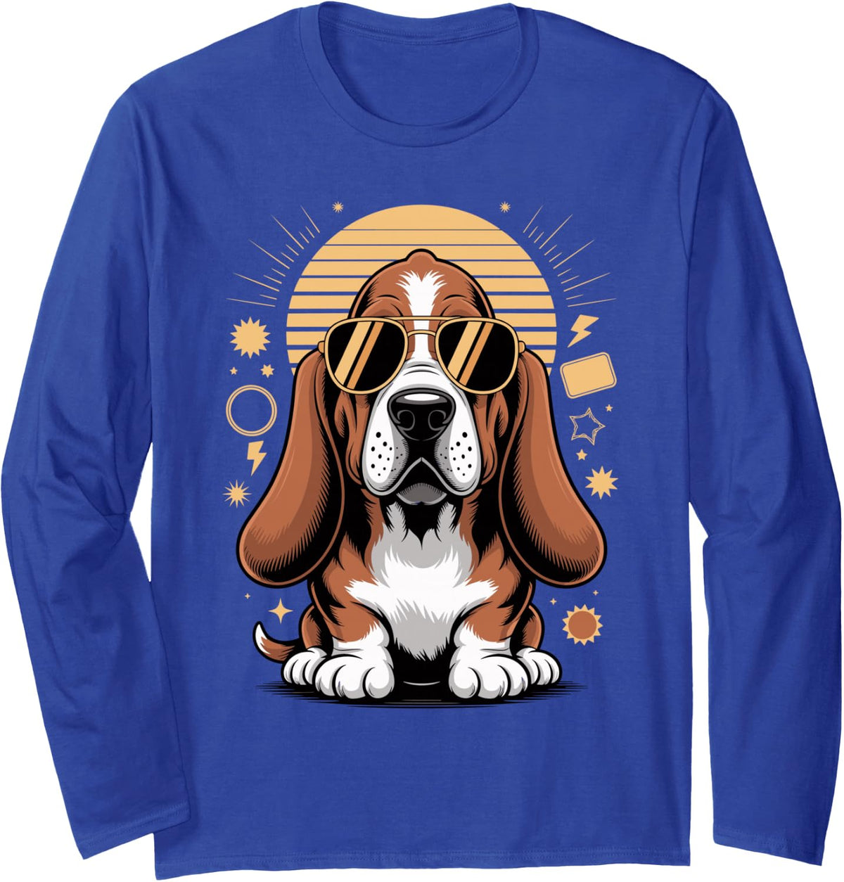 The Hounds Sunglasses Retro Basset Dog Lover Owner Long Sleeve T-Shirt - Adult Unisex Royal Blue