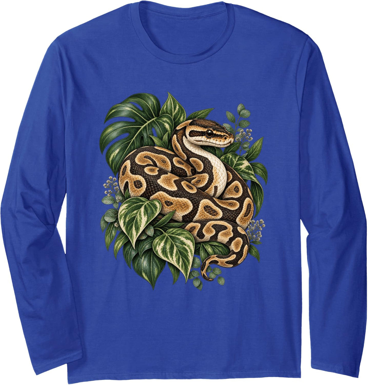 Ball Python Snake Portrait Botanical Reptile Art Long Sleeve T-Shirt - Adult Unisex Royal Blue