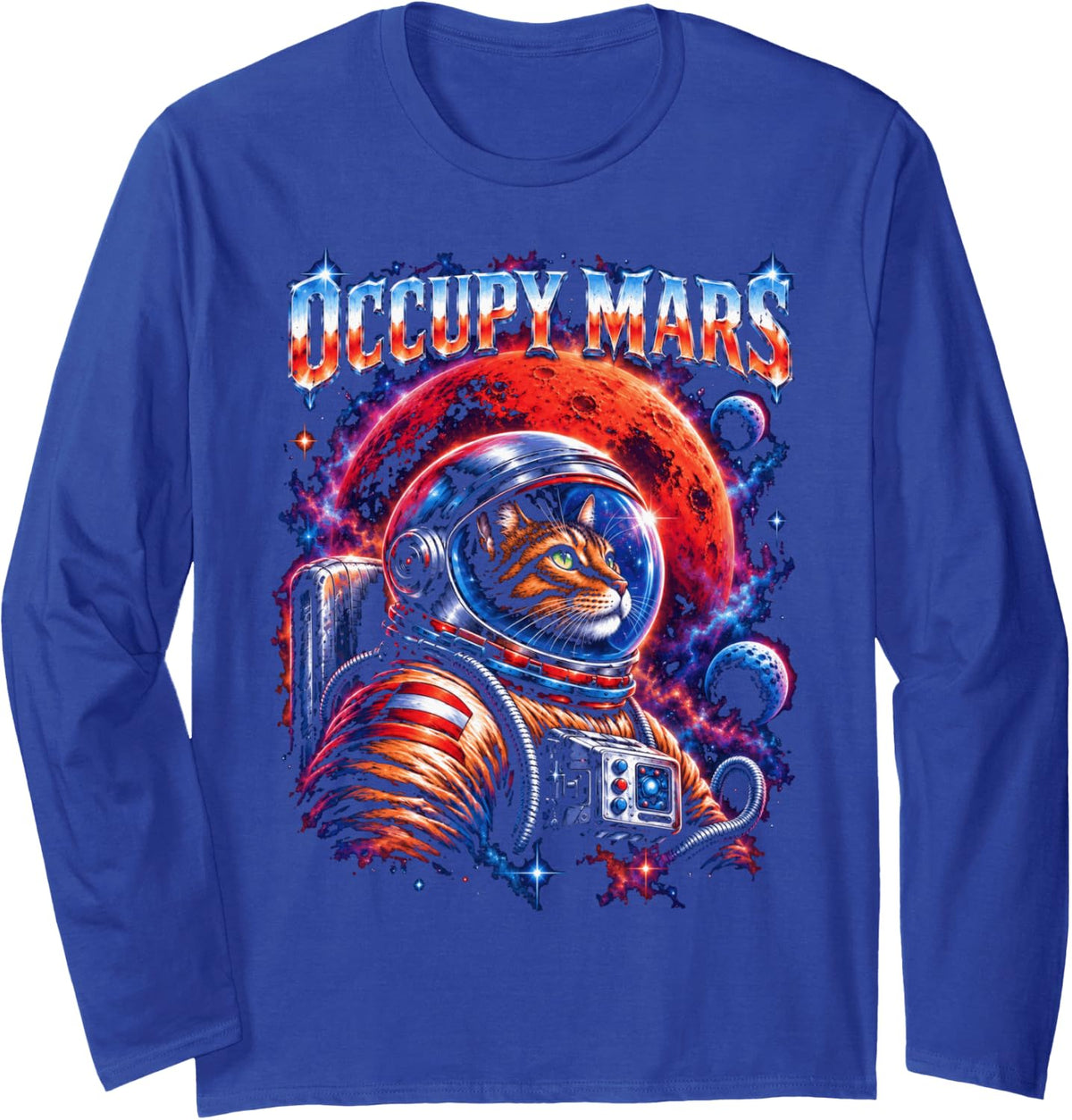 Y2K Astronaut Cat Occupy Mars - Sci - Fi Space Long Sleeve T-Shirt - Adult Unisex Royal Blue