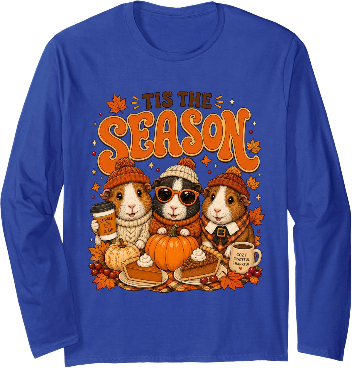 Tis The Season Thanksgiving Guinea Pig Pumpkin Costume Long Sleeve T-Shirt - Adult Unisex Royal Blue