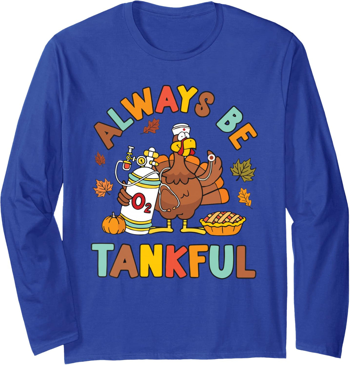 Fall Turkey Long Sleeve T-Shirt - Adult Unisex Royal Blue