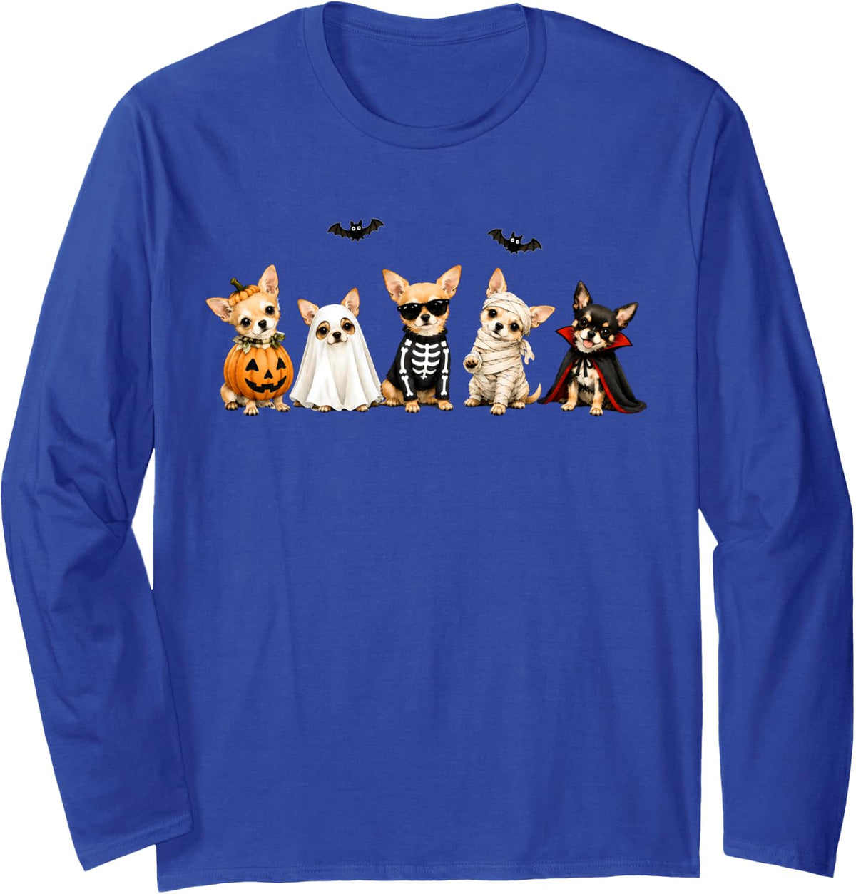 Halloween Chihuahuas Squad Pumpkin Costume Dog Lovers Long Sleeve T-Shirt - Adult Unisex Royal Blue
