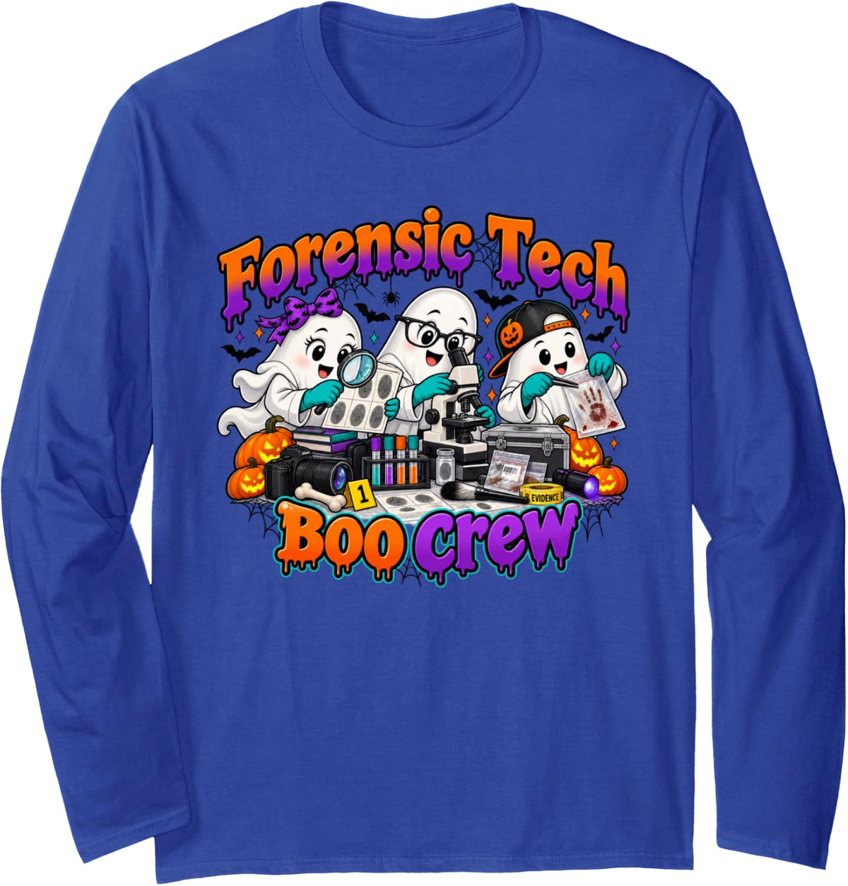 Forensic Tech Boo Crew Matching Group Costume Long Sleeve T-Shirt - Adult Unisex Royal Blue