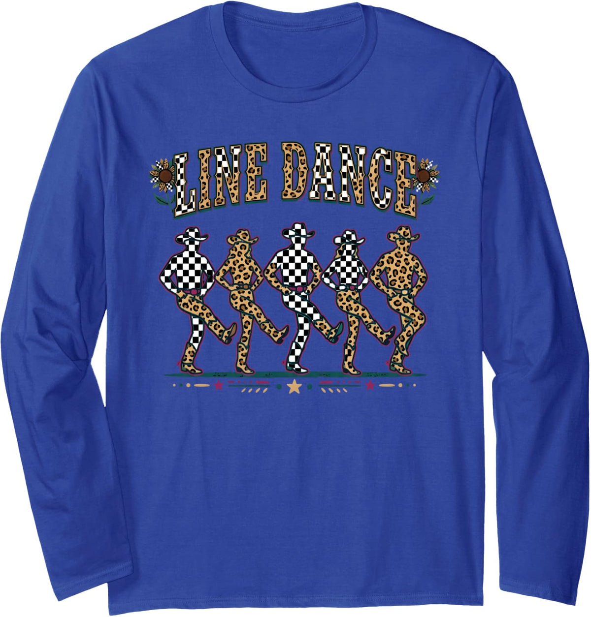 Line Dancing Leopard Line Dancer Line Dance Long Sleeve T-Shirt - Adult Unisex Royal Blue