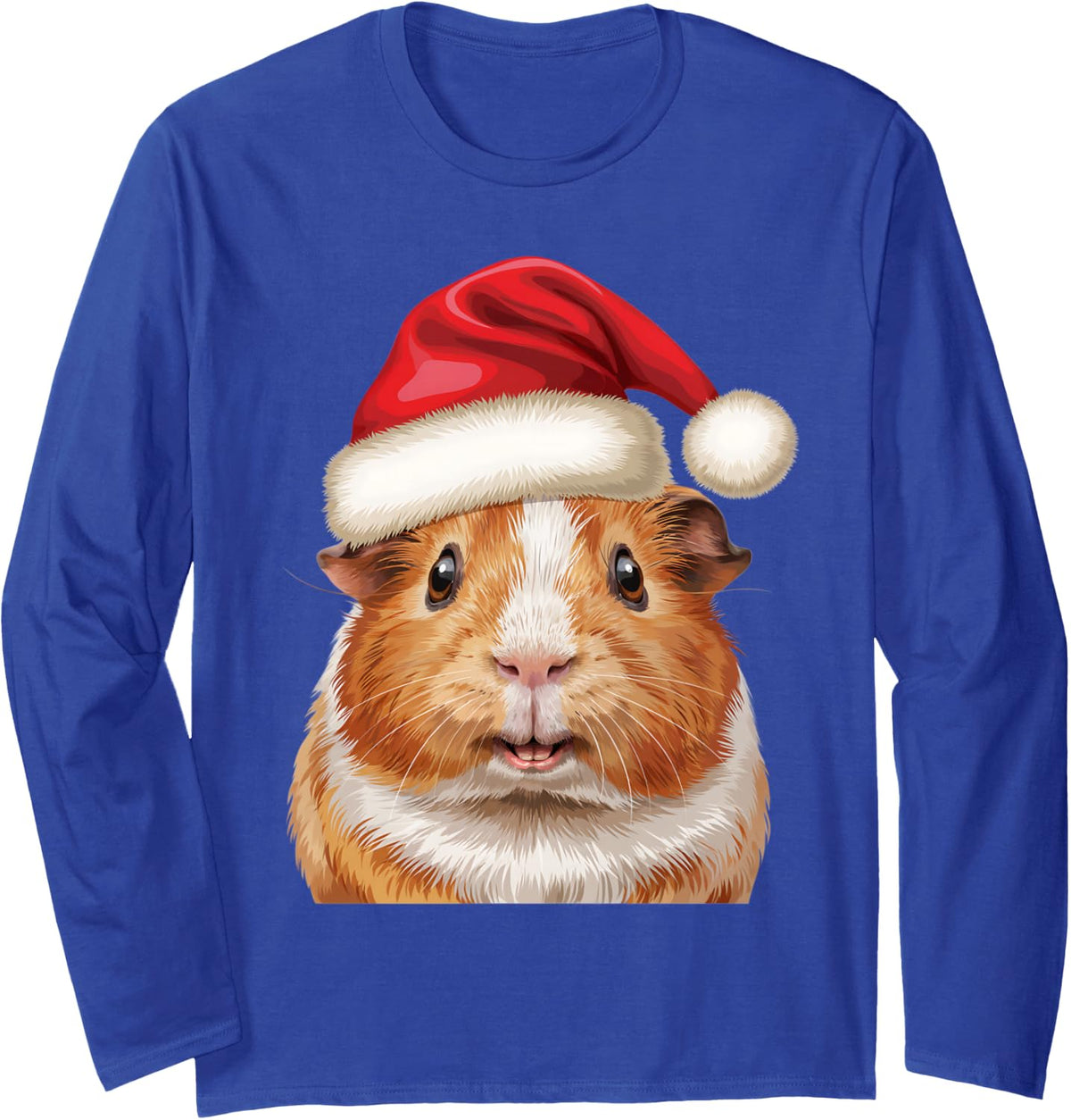 Guinea Pig Santa Hat Christmas Animal Lover Men Women Kid Long Sleeve T-Shirt - Adult Unisex Royal Blue