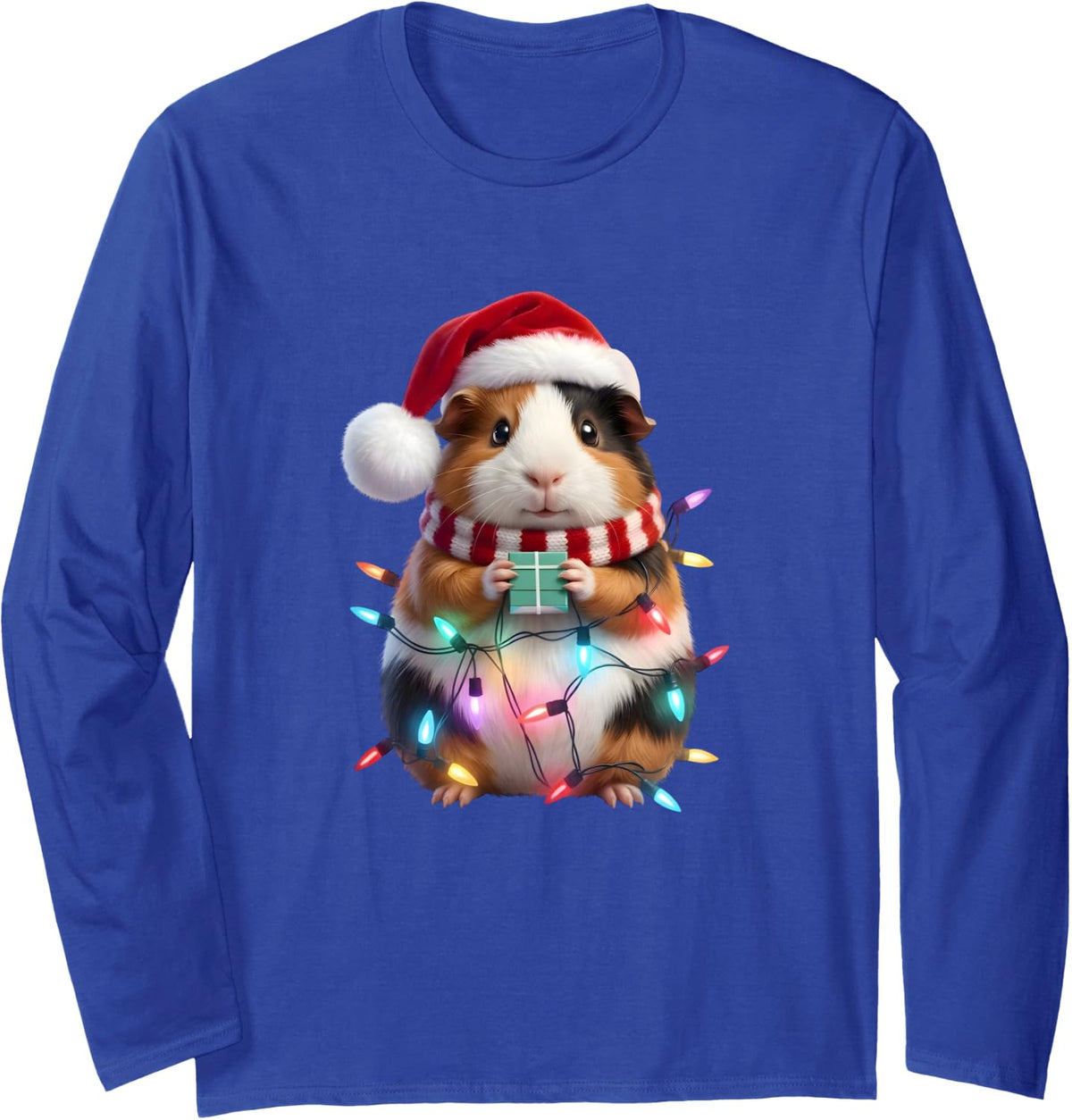 Guinea Pig Christmas Lights Xmas Guinea Pig Santa Men Women Long Sleeve T-Shirt - Adult Unisex Royal Blue