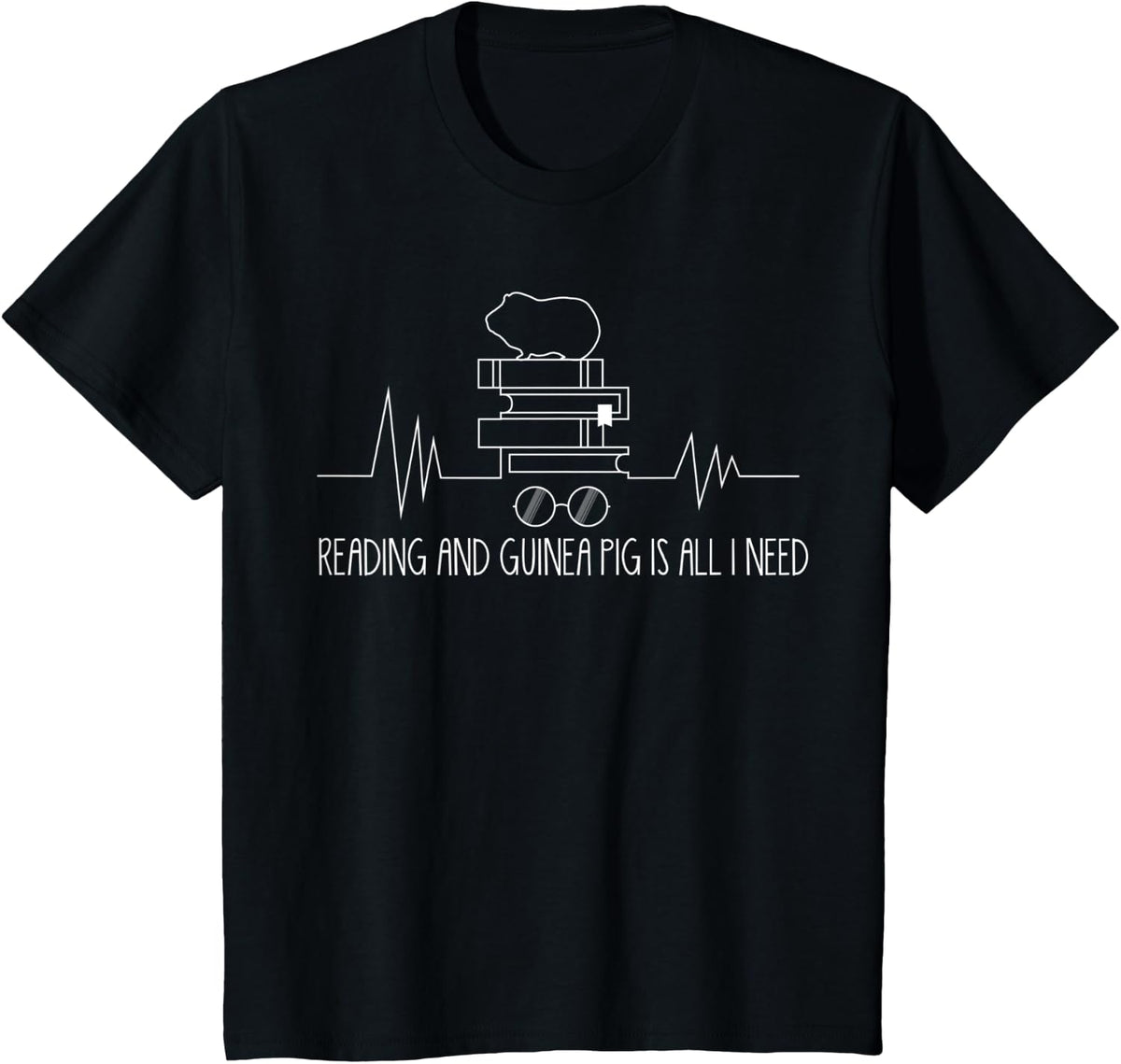 Reading and Guinea Pig Cute Book Rodent T-Shirt - Black
