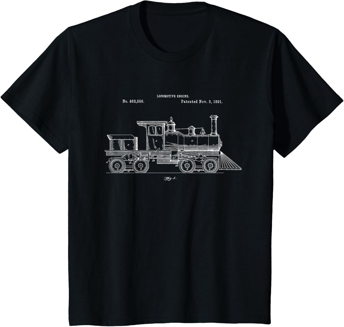 Vintage Train Locomotive Blueprint Tees - Old Blueprint - Black