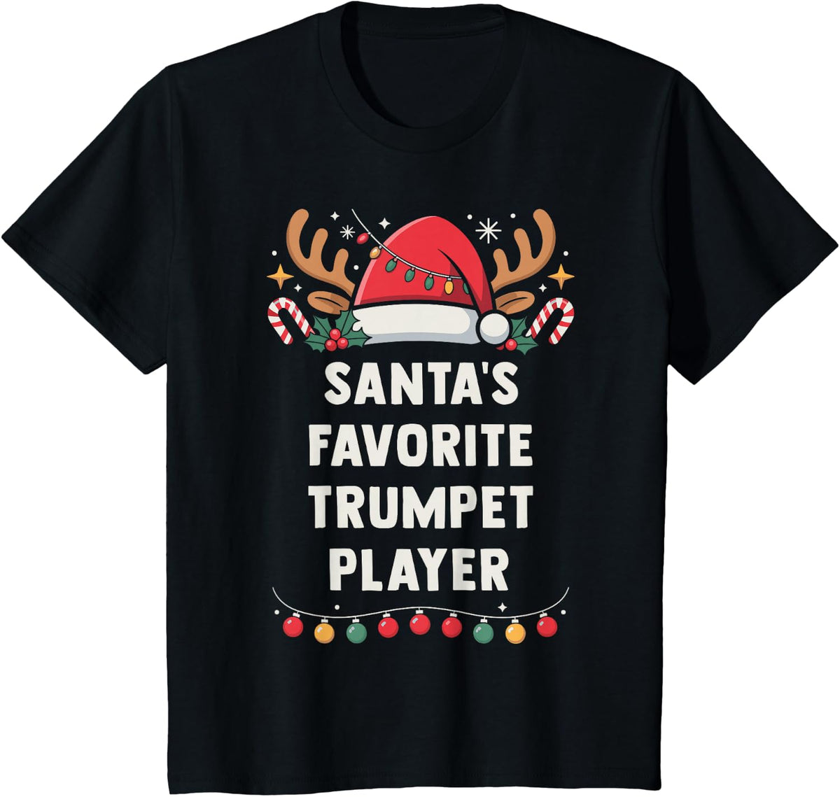 Santa's Favorite Trumpet Player Christmas Concert Band Squad T-Shirt - Black