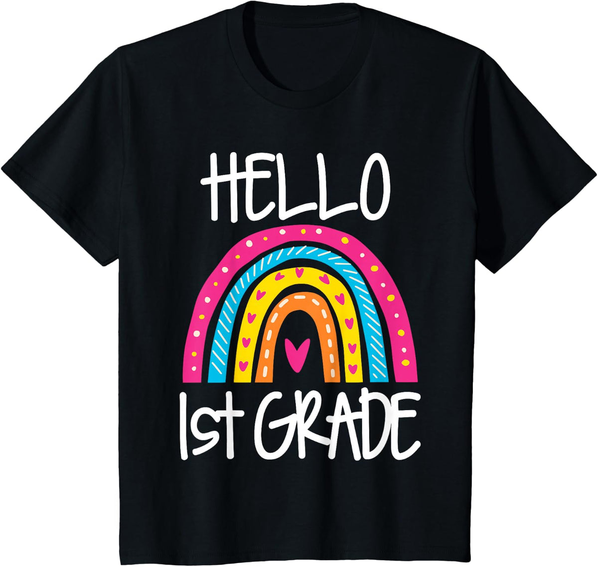 Hello First Grade Teacher Shirt Girls 1st Grade Tees T-Shirts Boho Rainbow First Day of School - Black