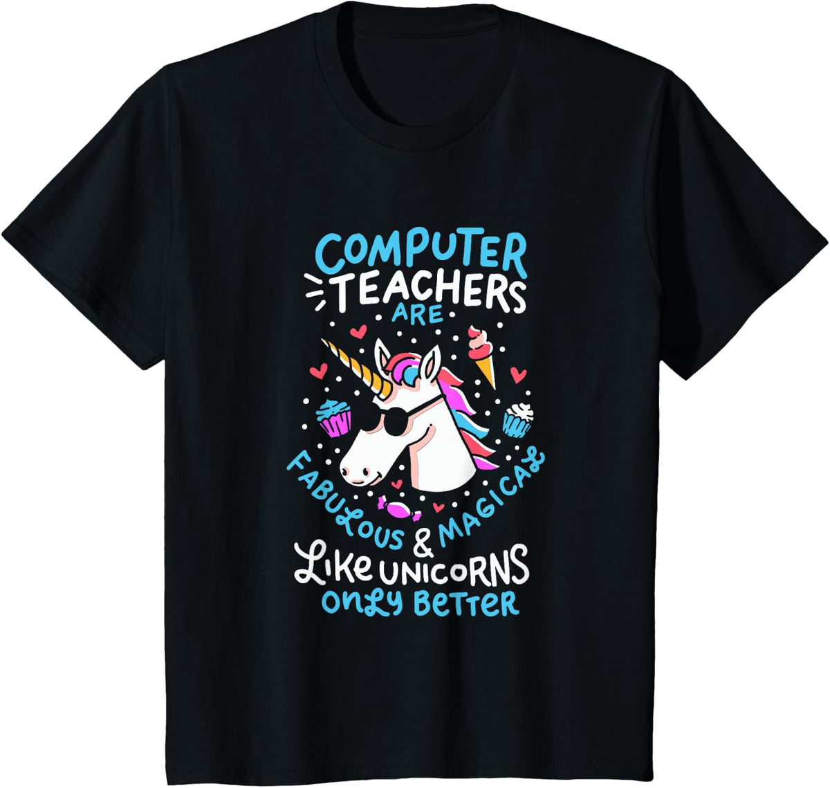 Unicorn Computer Teacher T-Shirt Teacher Apprechiation Shirt T-Shirt - Black