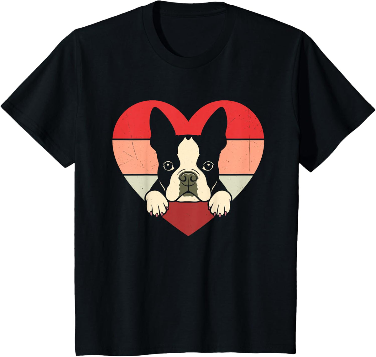 Retro Heart Boston Terrier Dog Vintage Valentine Tees T-Shirts For Women Men - Black