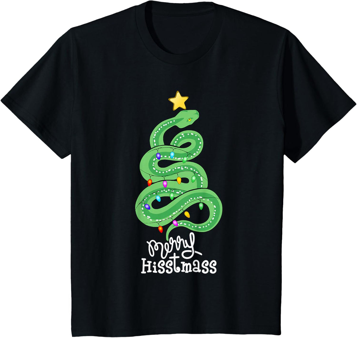 Funny Merry Hisstmass Python Snake Merry Christmas Tree T-Shirt - Black