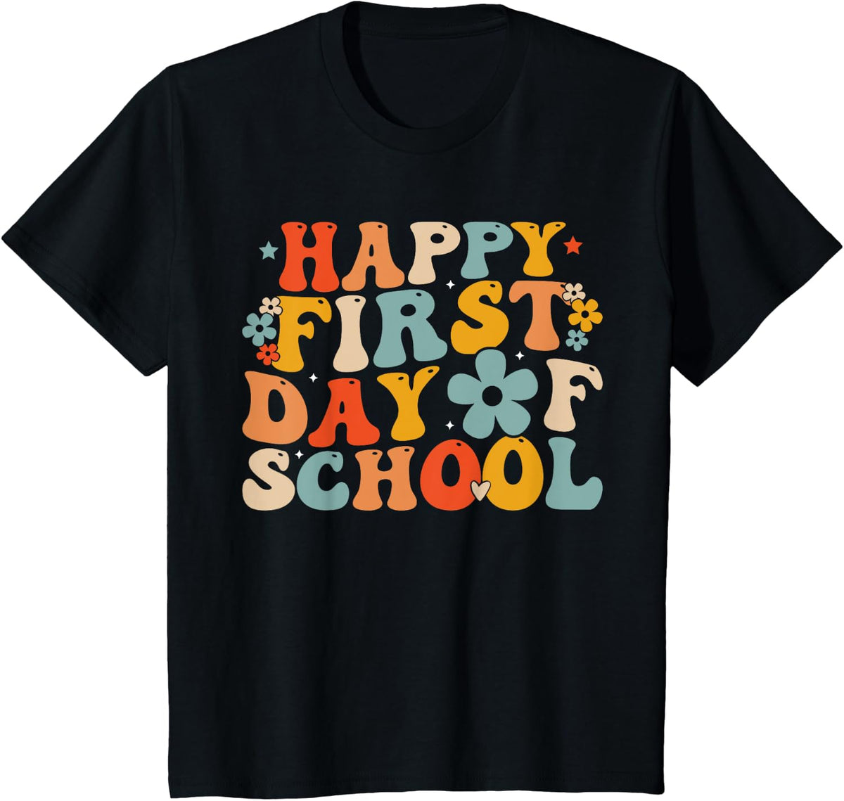 Retro Happy First Day of School Teacher Back to School Men Women Kids T-Shirt - Black