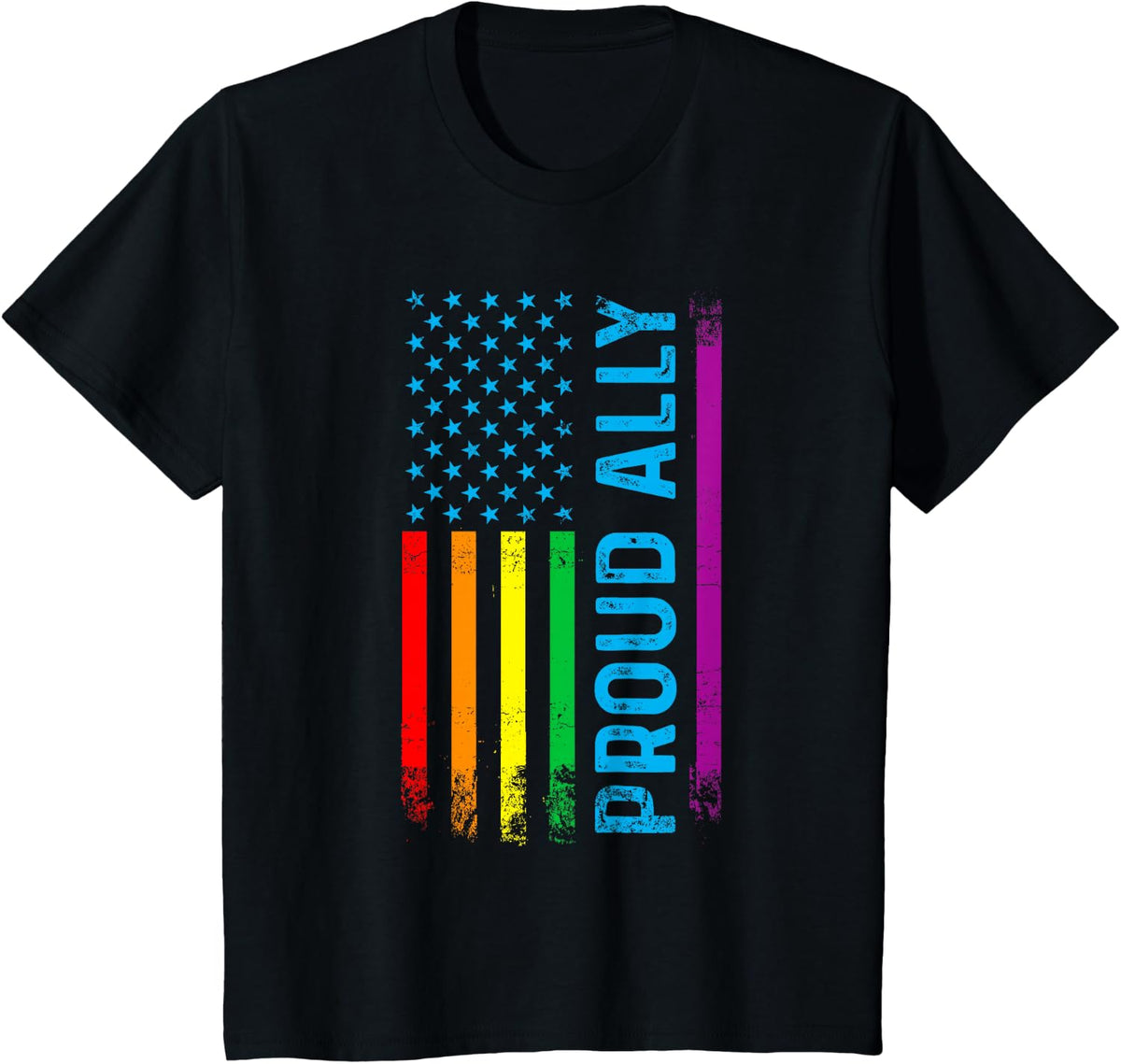 Proud Ally LGBT LGBTQ Gay Pride Rainbow Flag T-Shirt - Black
