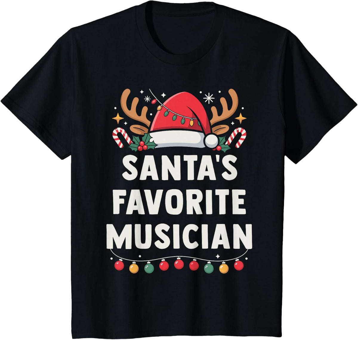 Santa's Favorite Musician Xmas Concert Holiday Recital T-Shirt - Black